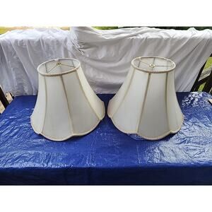 Vintage Fabric Bell Scalloped Lamp Shade Cream Bottom 15"D 11" "H Set Of 2 Shade